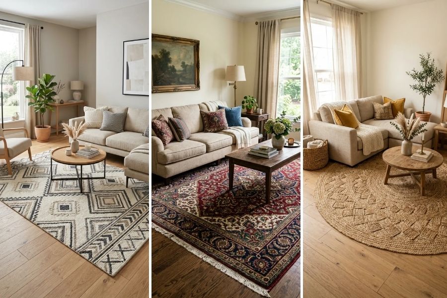 14 Cozy Living Room Rug Ideas with Beige Couch